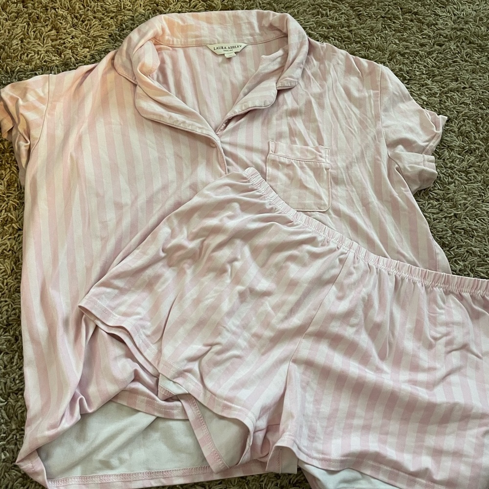 Laura Ashley Pink Striped Women's Pajama Set